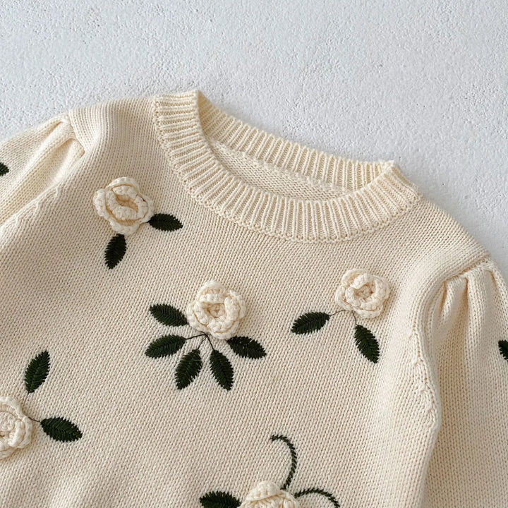 Blossom Babe™ – Floral Embroidered Handmade Baby Pullover