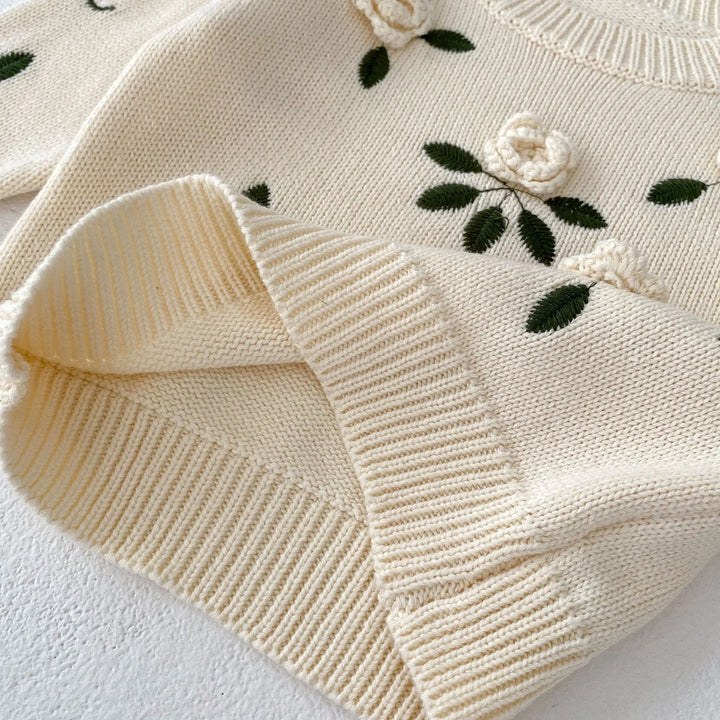 Blossom Babe™ – Floral Embroidered Handmade Baby Pullover
